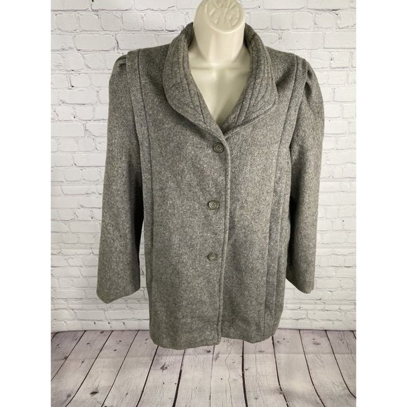 VTG 90s NYG New York Girl Grey Wool Three Button Front Lined Overcoat Women’s 10 - Picture 1 of 14
